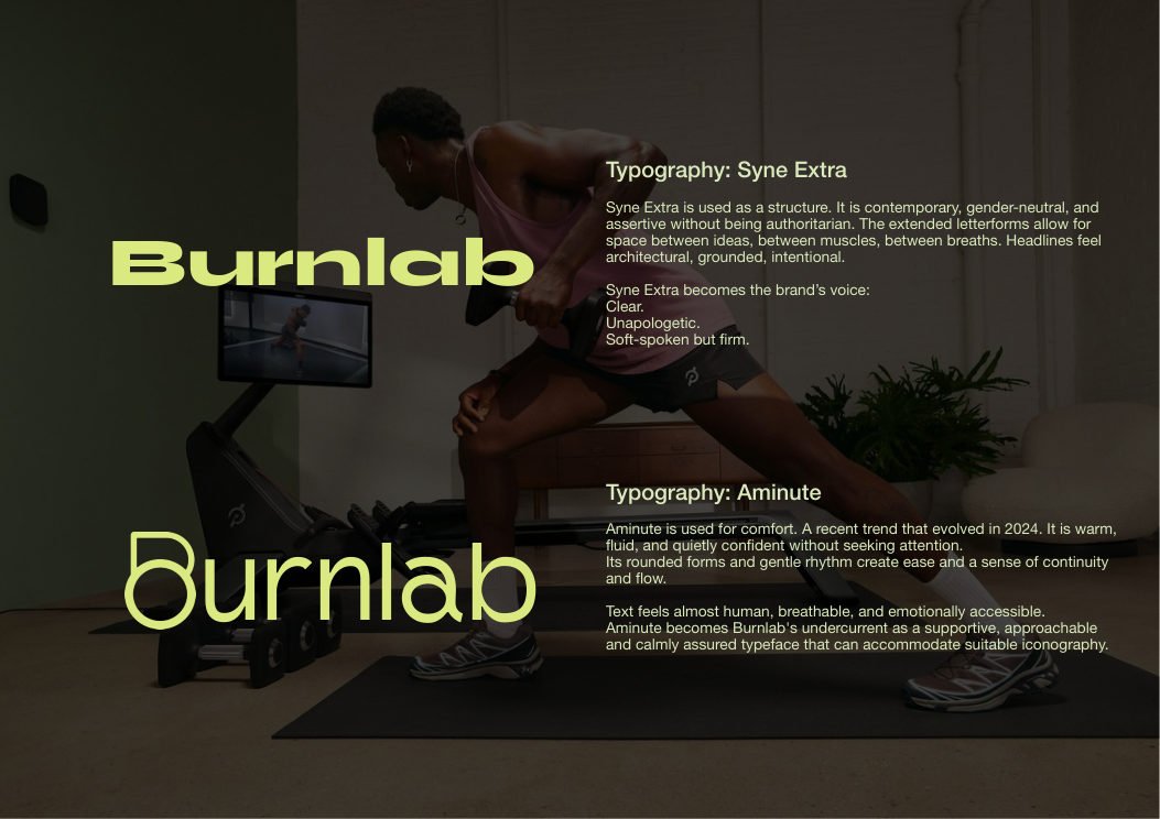 Burnlab direction page showing calmer brand articulation